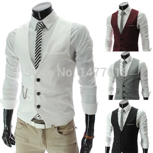 2024 New Grey Dress Vests Slim Fit Mens Suit Vest Casual Sleeveless