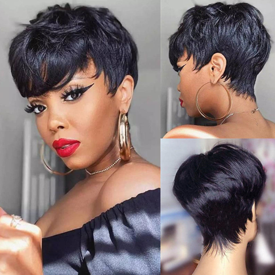 Pixie Cut Wig Full Machine Made perruque cheveux humain Glueless Short
