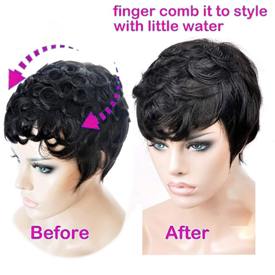 Pixie Cut Wig Full Machine Made perruque cheveux humain Glueless Short