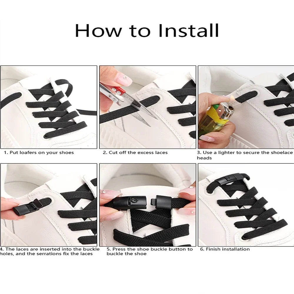 2024 No Tie Shoe Laces Press Lock Shoelaces Without Ties Elastic Laces