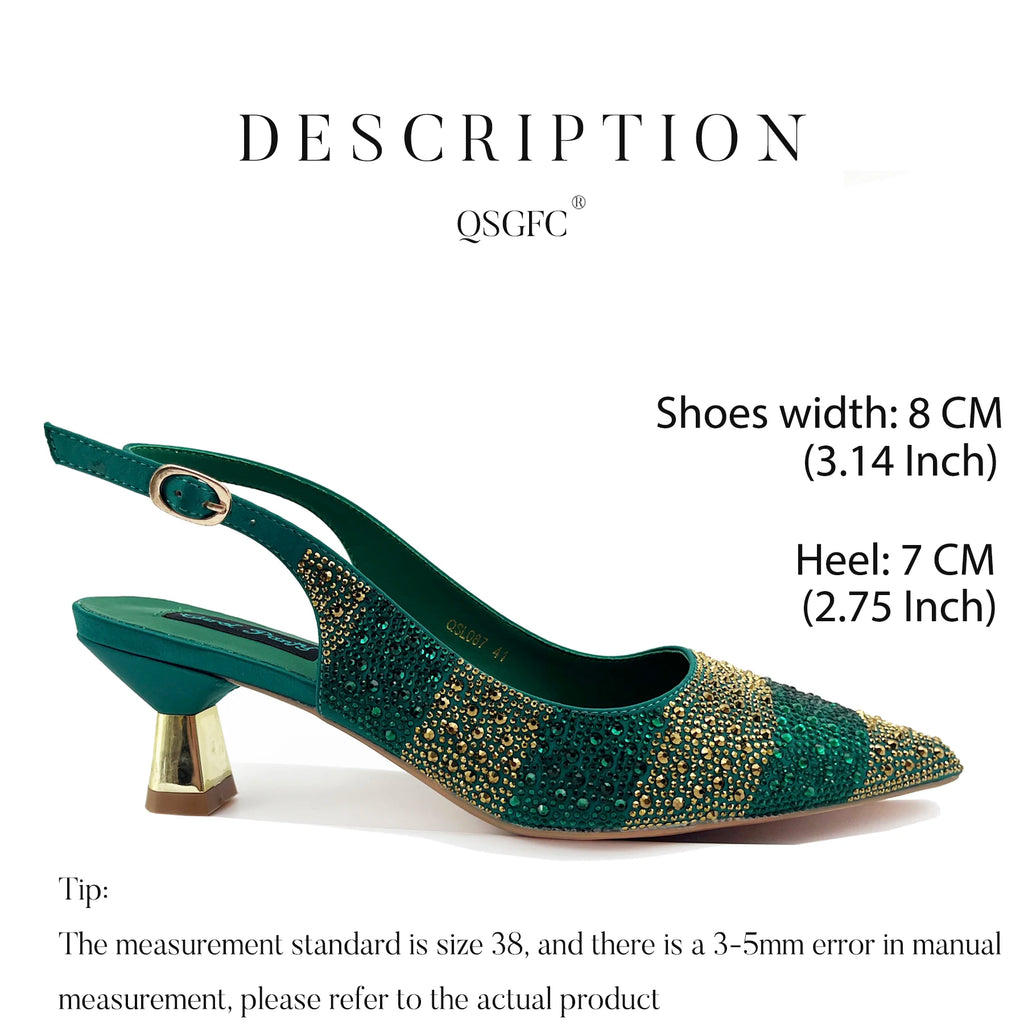 QSGFC Nigerian Women Heel Party Ladies Italian Design Green Shoes And