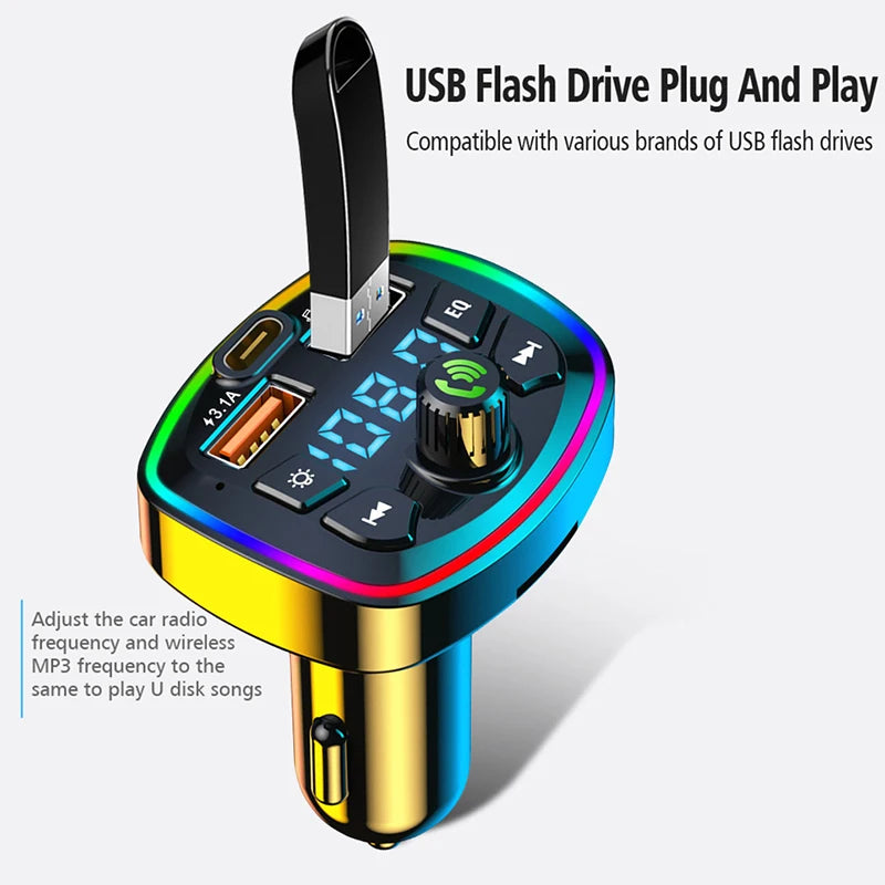 Car Bluetooth 5.0 FM Transmitter Wireless Adapter Mic Audio Receiver