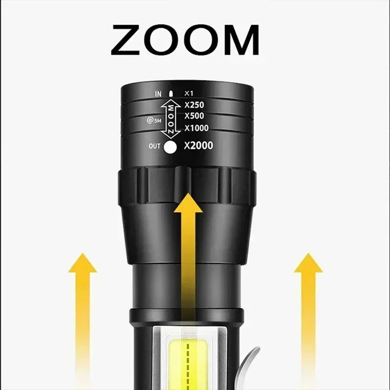 Portable Rechargeable LED Flashlight with Pen Clip Zoomable Waterproof