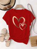 Summer New Fashion Women's Heart Printed T-shirt Trendy Casual Round