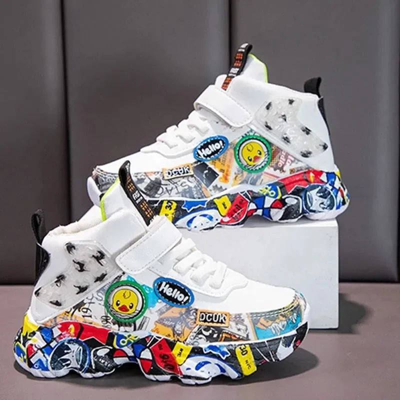 Size 26-37 Children Sports Sneakers for Girls Kid Cartoon Graffiti
