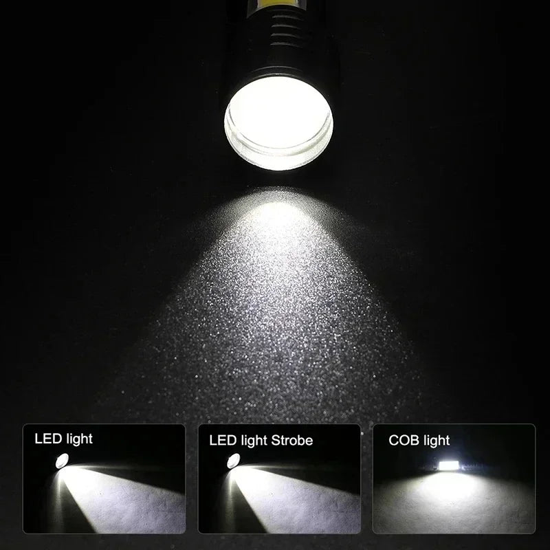 Portable Rechargeable LED Flashlight with Pen Clip Zoomable Waterproof