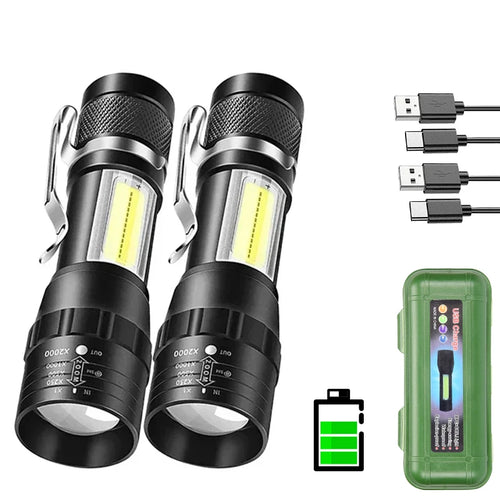 Portable Rechargeable LED Flashlight with Pen Clip Zoomable Waterproof