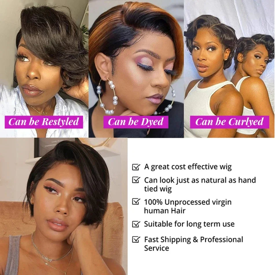 Pixie Cut Wig Transparent Human Hair Wigs For Women Straight Short Bob