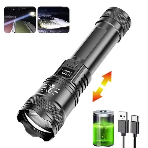 Portable Rechargeable LED Flashlight with Pen Clip Zoomable Waterproof