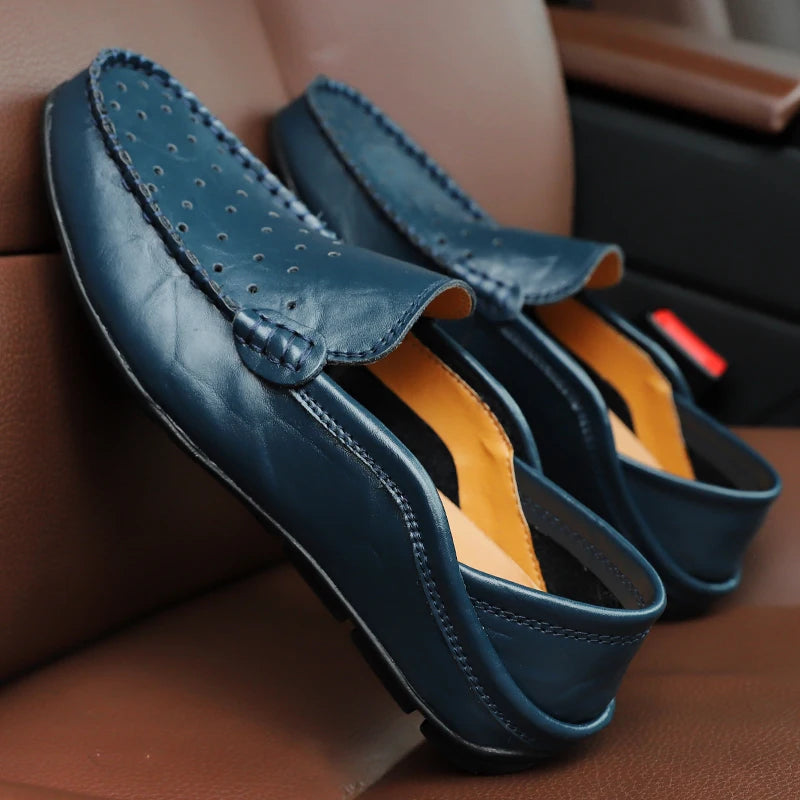 Men Leather Shoes Casual Hollow Mens Loafers Moccasins Designer Slip