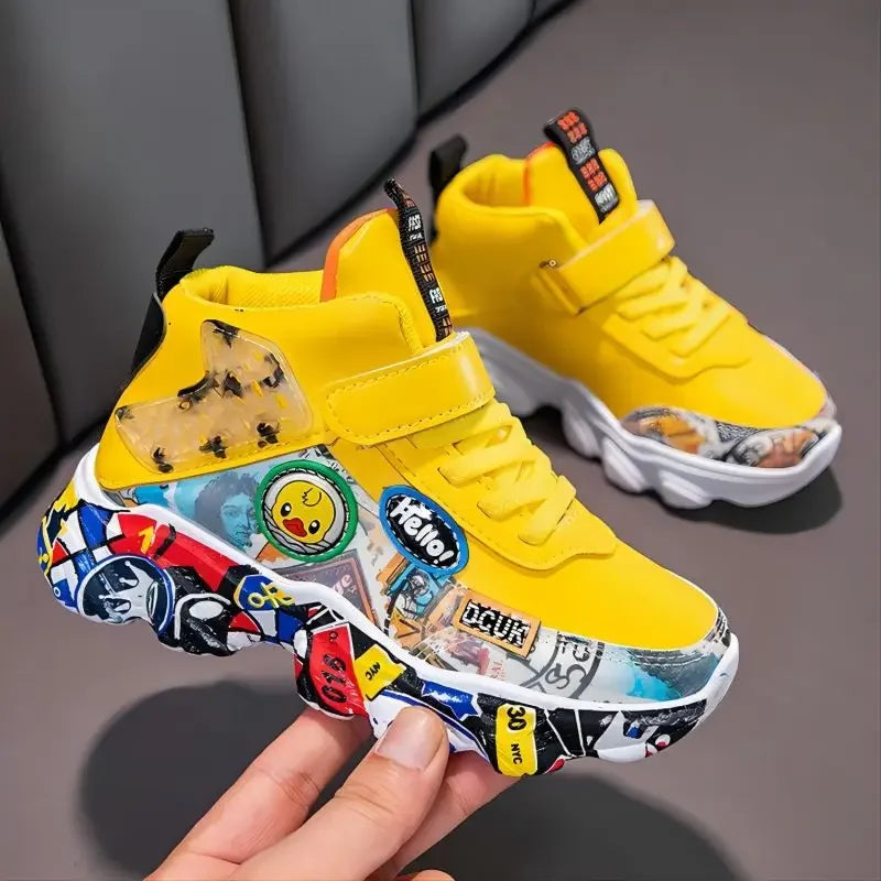 Size 26-37 Children Sports Sneakers for Girls Kid Cartoon Graffiti