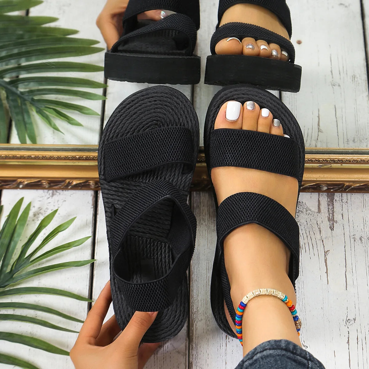 Women's Light Weight Wedge Sandals Open Toe Platform Thick Soled