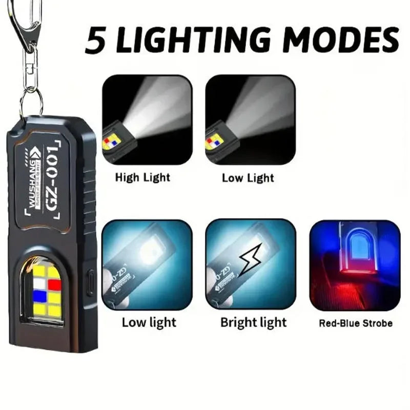 Powerful Mini COB LED Keychain Flashlight USB C Rechargeable Hanging