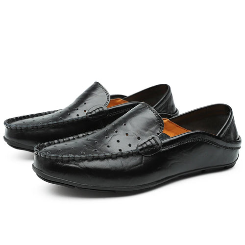 Men Leather Shoes Casual Hollow Mens Loafers Moccasins Designer Slip