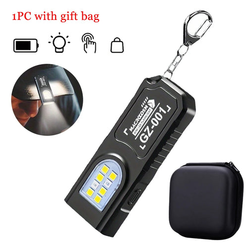Powerful Mini COB LED Keychain Flashlight USB C Rechargeable Hanging