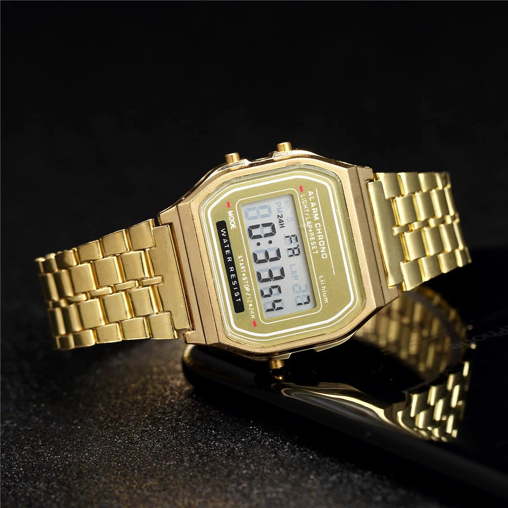 2024 Digital Watches For Men Sports Waterproof Bracelet Clock Gold