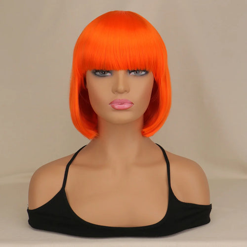 Short Bob Wig With Bangs Synthetic Wigs For Women Black Blonde Pink