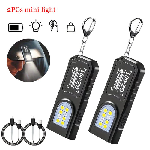 Powerful Mini COB LED Keychain Flashlight USB C Rechargeable Hanging