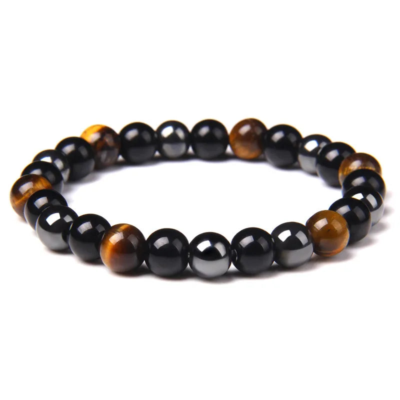 Natural Black Obsidian Hematite Tiger Eye Beads Bracelets Men for