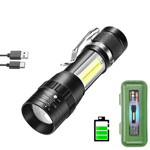 Portable Rechargeable LED Flashlight with Pen Clip Zoomable Waterproof