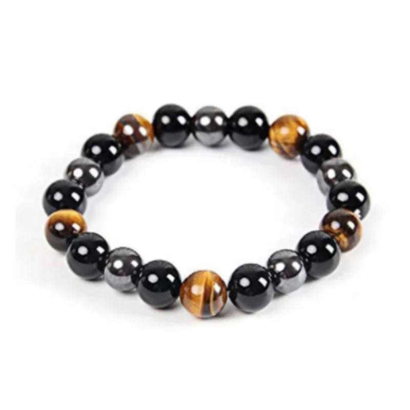 Natural Black Obsidian Hematite Tiger Eye Beads Bracelets Men for