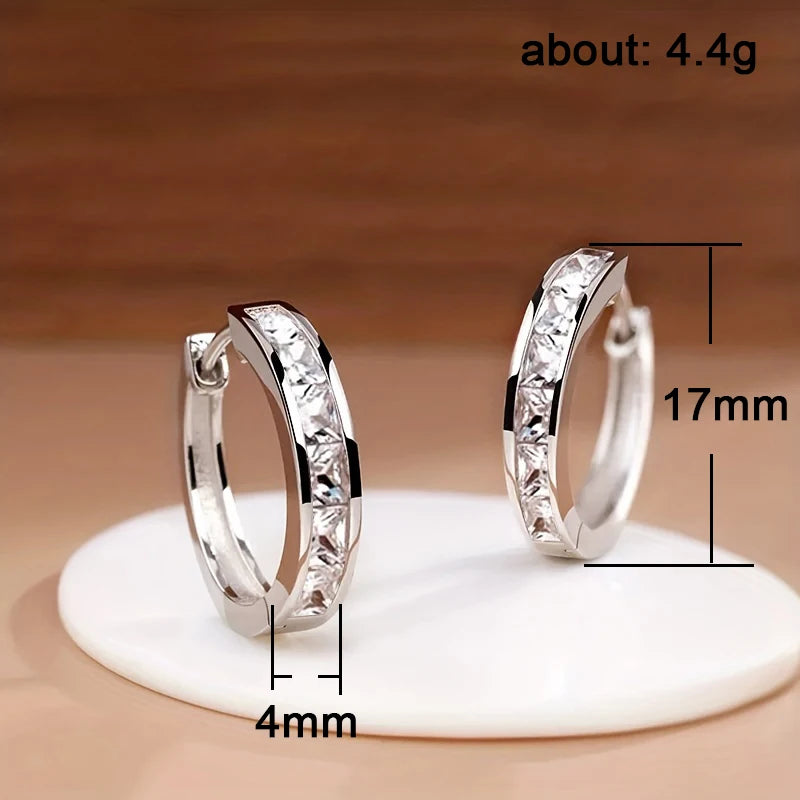 Huitan Hoop Earrings with Princess Cubic Zirconia Exquisite Ear Circle