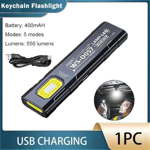Powerful Mini COB LED Keychain Flashlight USB C Rechargeable Hanging