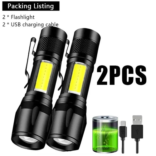 Portable Rechargeable LED Flashlight with Pen Clip Zoomable Waterproof