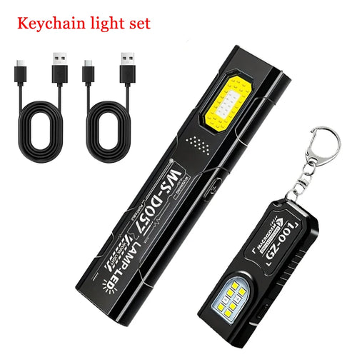 Powerful Mini COB LED Keychain Flashlight USB C Rechargeable Hanging
