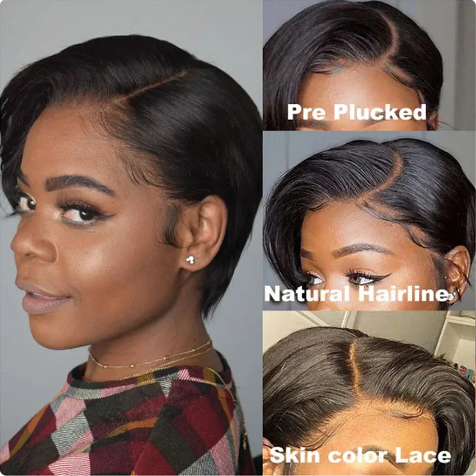 Pixie Cut Wig Transparent Human Hair Wigs For Women Straight Short Bob