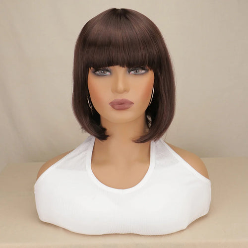 Short Bob Wig With Bangs Synthetic Wigs For Women Black Blonde Pink