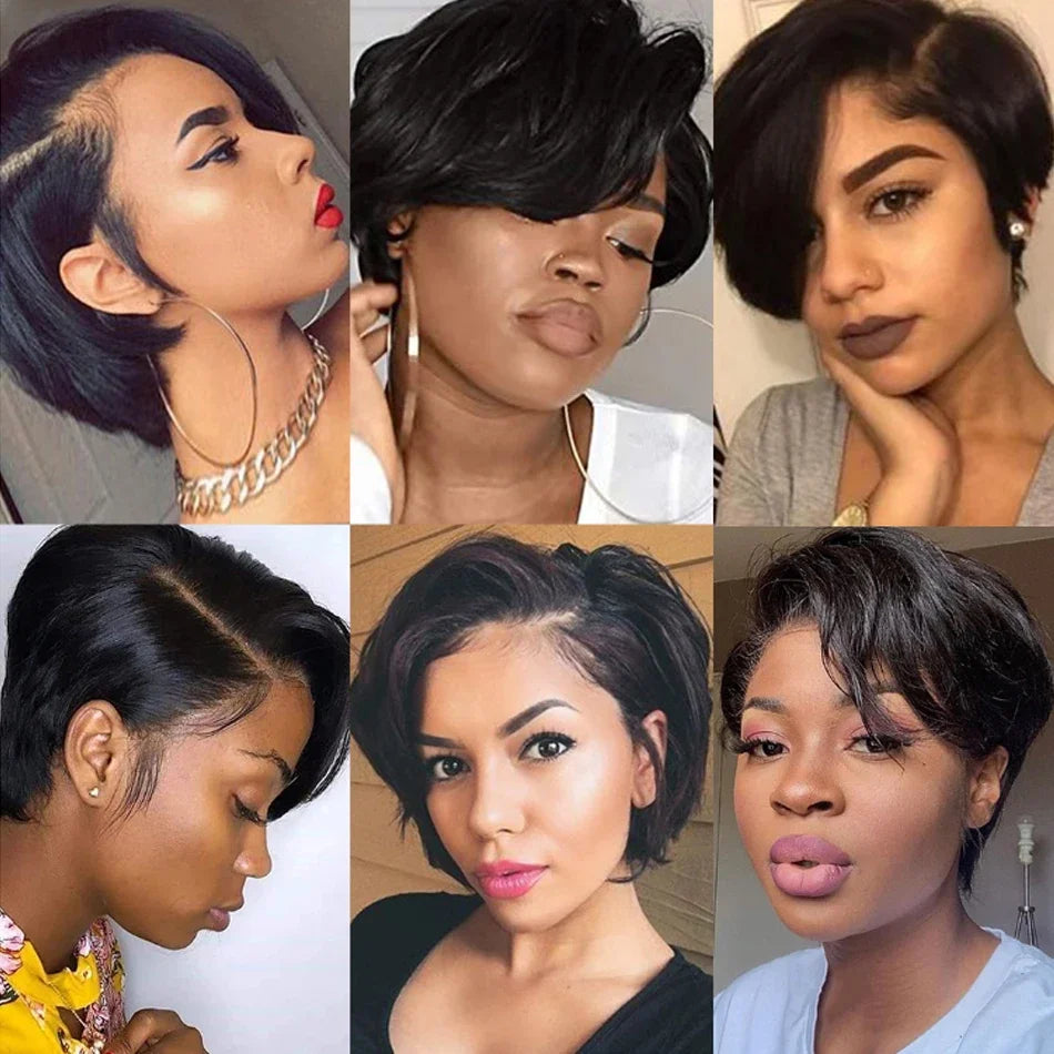 Pixie Cut Wig Transparent Human Hair Wigs For Women Straight Short Bob
