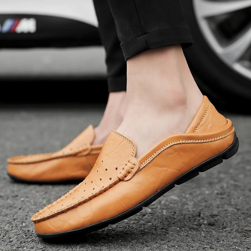 Men Leather Shoes Casual Hollow Mens Loafers Moccasins Designer Slip