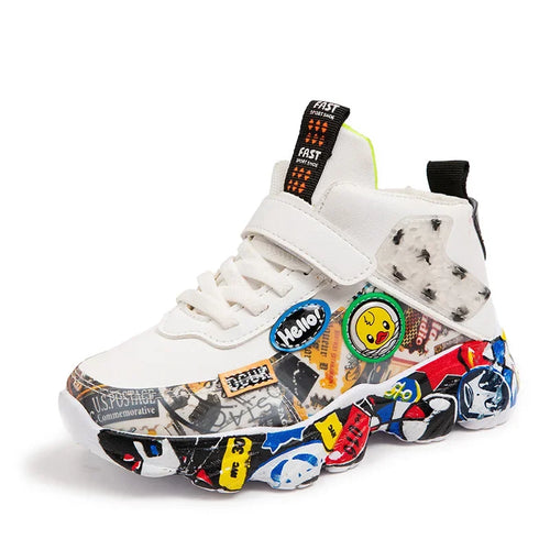 Size 26-37 Children Sports Sneakers for Girls Kid Cartoon Graffiti