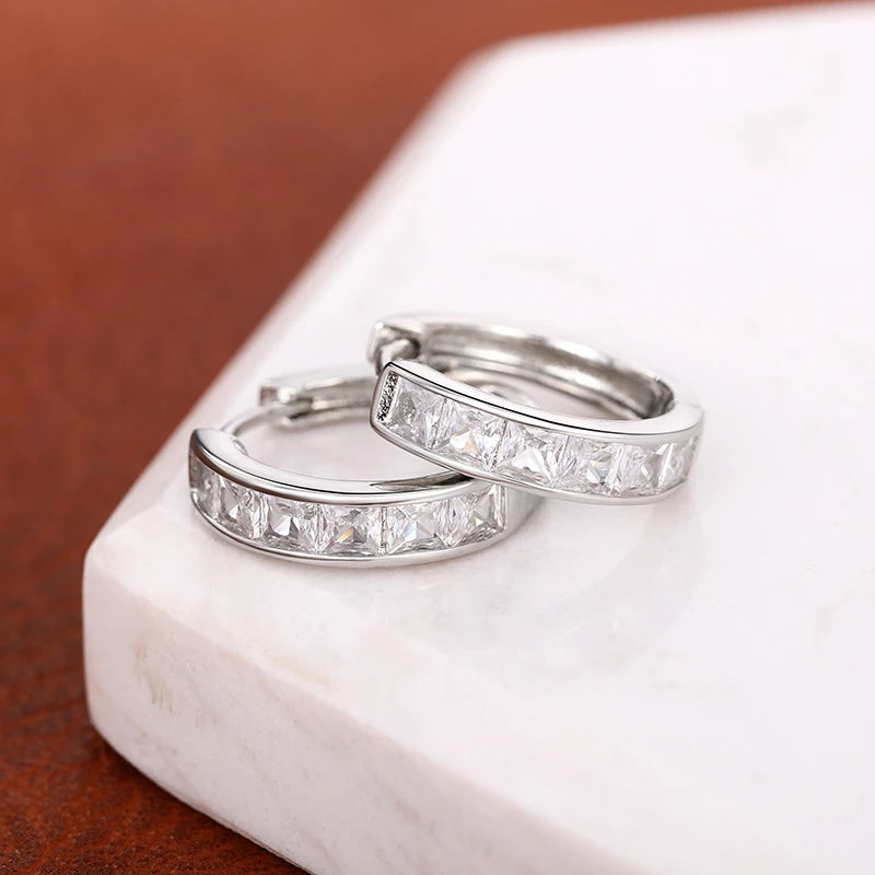 Huitan Hoop Earrings with Princess Cubic Zirconia Exquisite Ear Circle