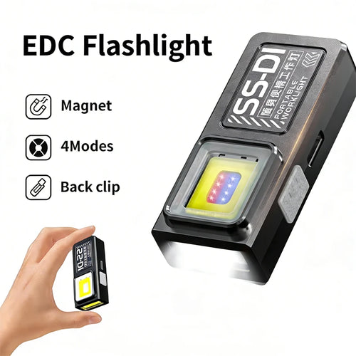 Powerful Mini COB LED Keychain Flashlight USB C Rechargeable Hanging