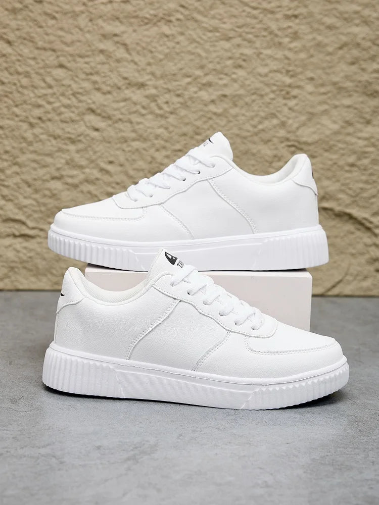 Fashion Leather Men White Sneakers Breathable Comfort Classic Casual