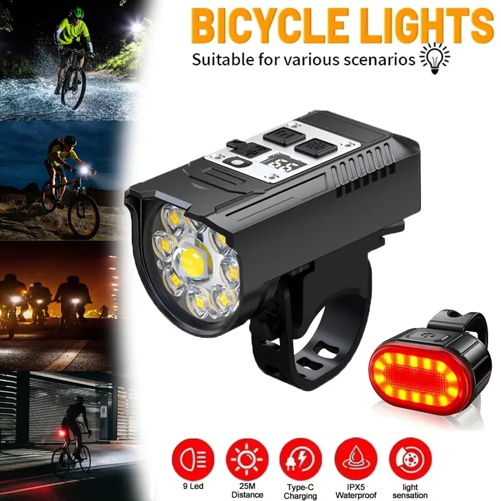 9 LED Bicycle Headlight USB Rechargeable Bike Lamp Super Bright