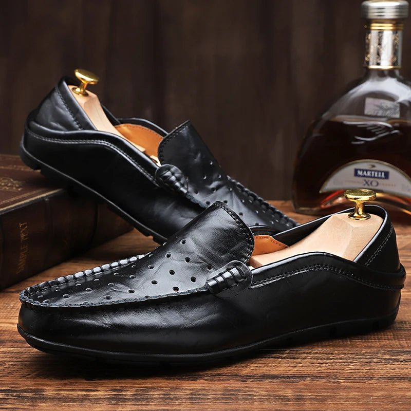 Men Leather Shoes Casual Hollow Mens Loafers Moccasins Designer Slip