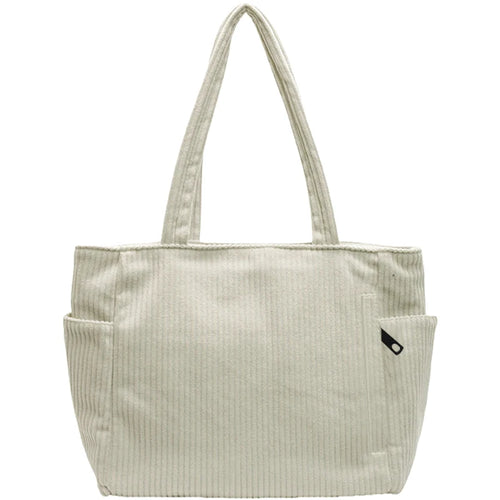 Basic Vertical Striped Corduroy Shoulder Bag Soft Fabric Casual Tote,