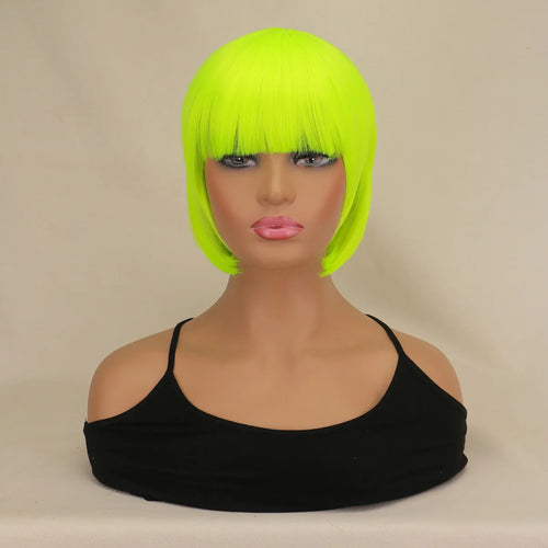 Short Bob Wig With Bangs Synthetic Wigs For Women Black Blonde Pink