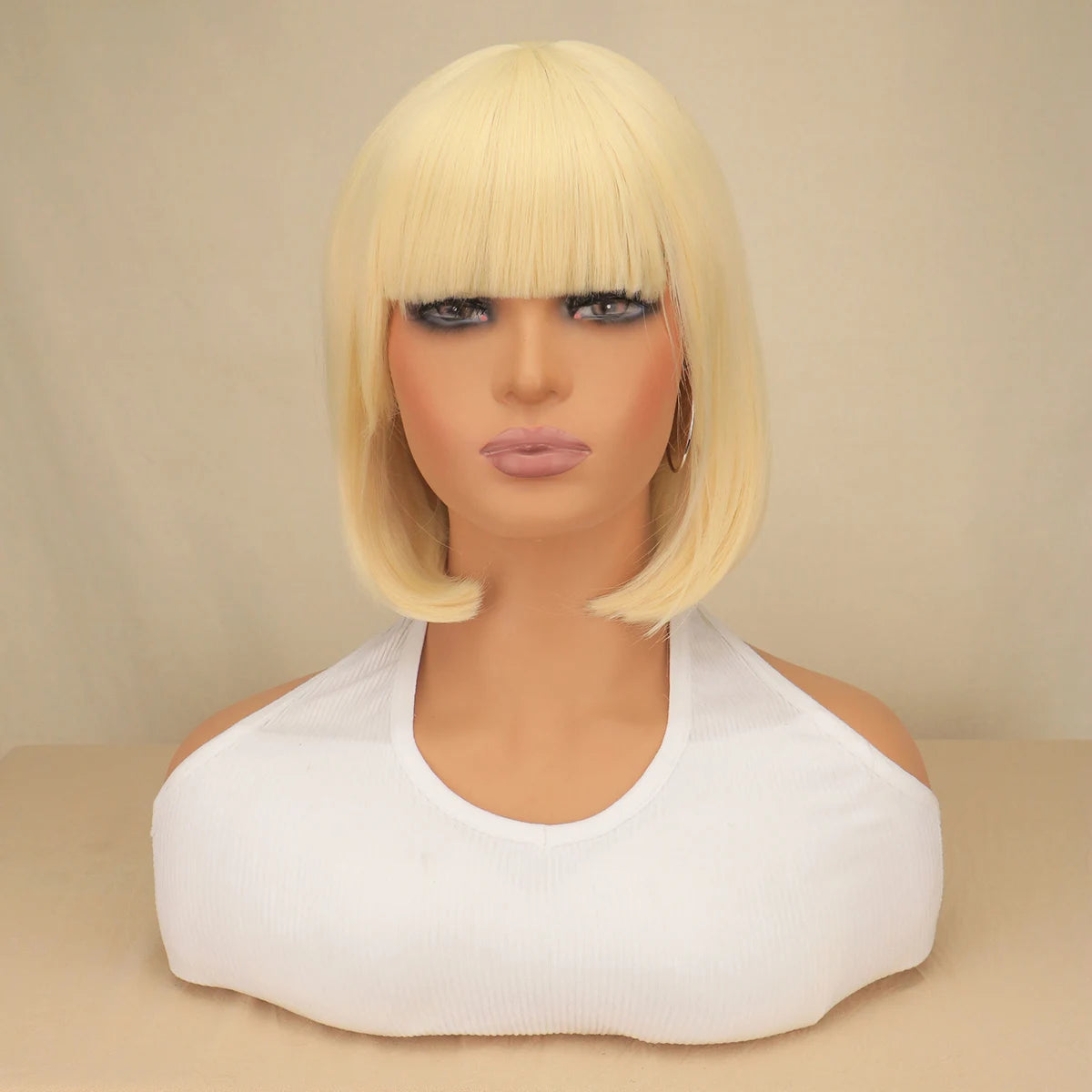 Short Bob Wig With Bangs Synthetic Wigs For Women Black Blonde Pink