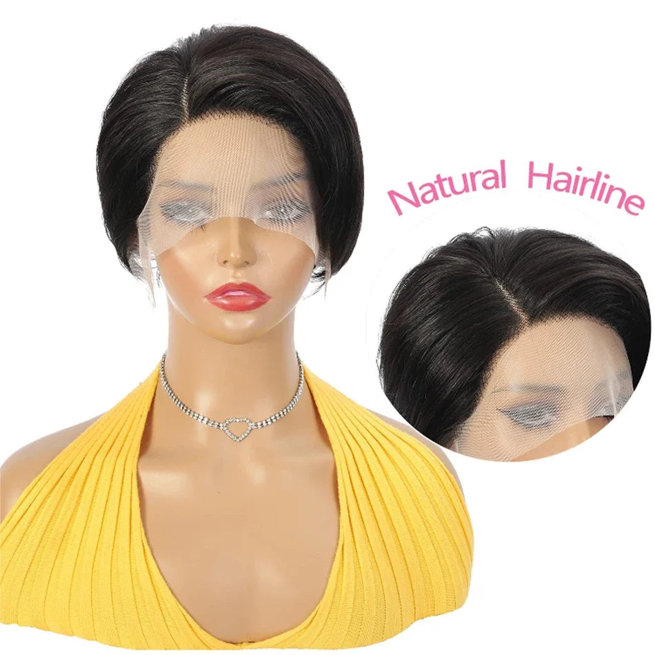 Pixie Cut Wig Transparent Human Hair Wigs For Women Straight Short Bob