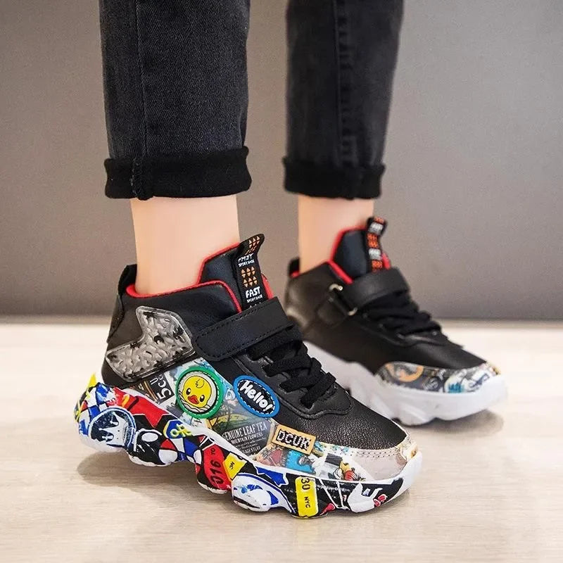 Size 26-37 Children Sports Sneakers for Girls Kid Cartoon Graffiti