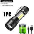 Portable Rechargeable LED Flashlight with Pen Clip Zoomable Waterproof