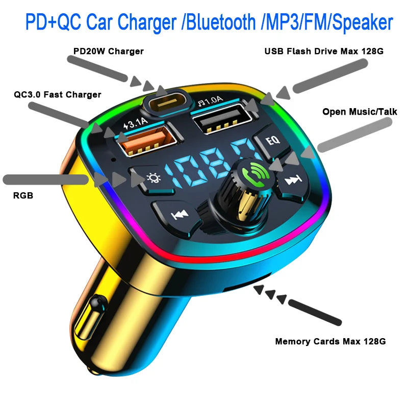 Car Bluetooth 5.0 FM Transmitter Wireless Adapter Mic Audio Receiver