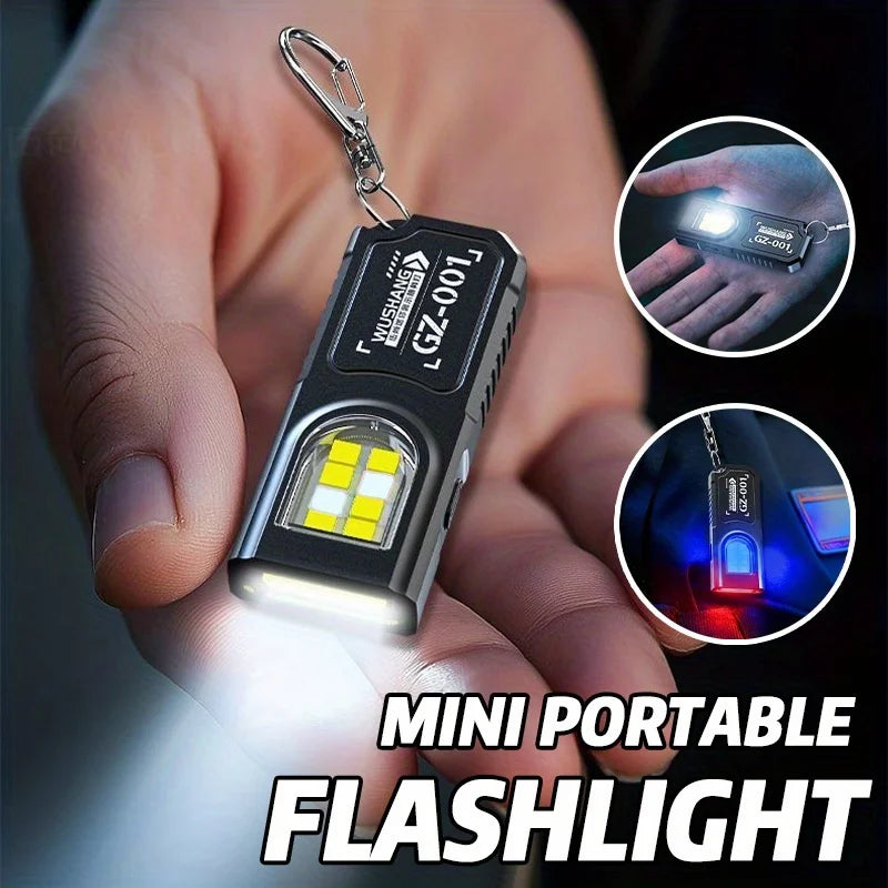 Powerful Mini COB LED Keychain Flashlight USB C Rechargeable Hanging