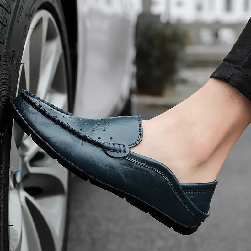 Men Leather Shoes Casual Hollow Mens Loafers Moccasins Designer Slip