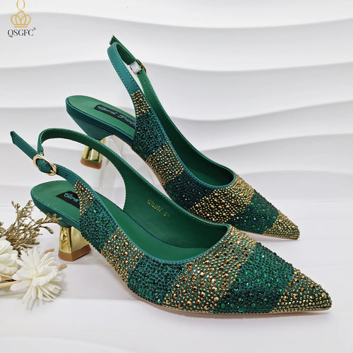 QSGFC Nigerian Women Heel Party Ladies Italian Design Green Shoes And