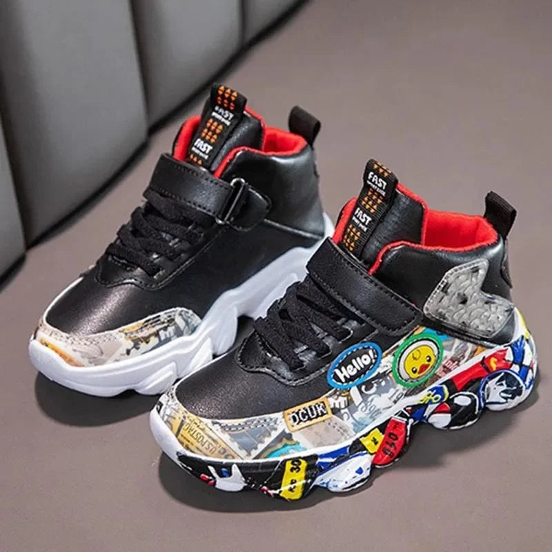 Size 26-37 Children Sports Sneakers for Girls Kid Cartoon Graffiti